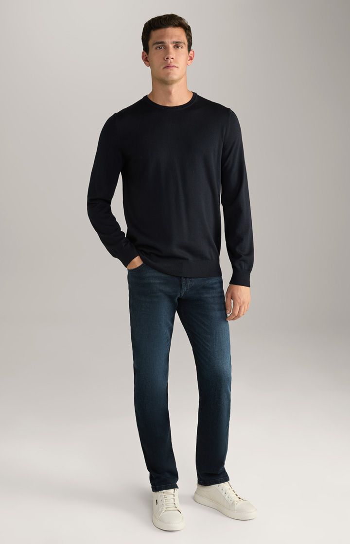 JOOP! Denny dunkelblauer Merinowoll-Pullover mit Rundhalsausschnitt