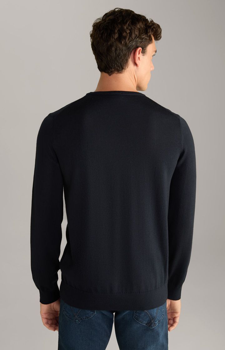JOOP! Denny dunkelblauer Merinowoll-Pullover mit Rundhalsausschnitt