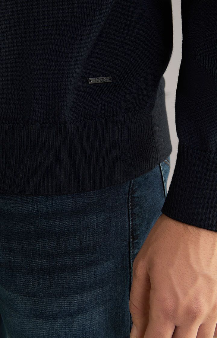 JOOP! Denny dunkelblauer Merinowoll-Pullover mit Rundhalsausschnitt