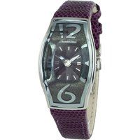 Rechteckige Uhr mit lila Lederarmband