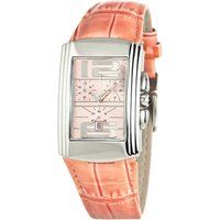 Rechteckige rosafarbene Ziffernblatt-Armbanduhr
