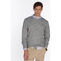 Klassischer Zopfstrick-Baumwollpullover mit Rundhalsausschnitt