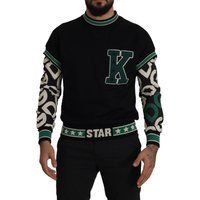 Schwarzes Baumwoll-Jersey-Sweatshirt im College-Stil