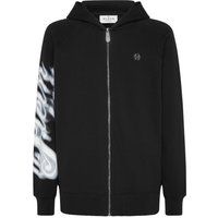 Schwarzer Baumwollfleece-Hoodie mit Reißverschluss