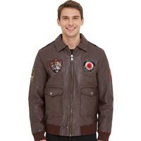 Braune Leder-Bomberjacke mit Aufnähern