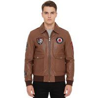 Herren-Bomberjacke aus braunem Leder