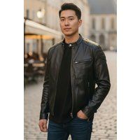 Schwarze Herren Bikerjacke aus Leder