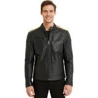 Klassische schwarze Bikerjacke aus Leder für Herren