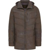 Herren Braune Leder Steppjacke mit Kapuze
