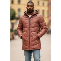 Herren Steppjacke aus braunem Leder mit Kapuze
