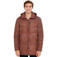 Leder Steppjacke mit abnehmbarer Kapuze
