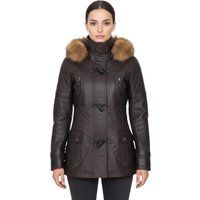 Brauner Lederparka mit Pelzkapuze