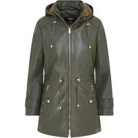 Olivgrüner Lederparka mit Kapuze für Damen