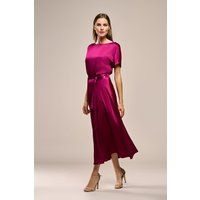 Eleganter Satin-Midi-Rock mit Gürtel