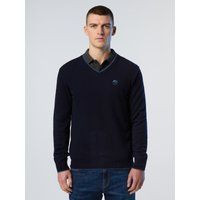 Herren V-Ausschnitt Strickpullover mit Logo
