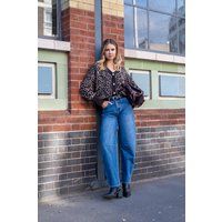 Blaue Mid Rise Barrel Leg Jeans