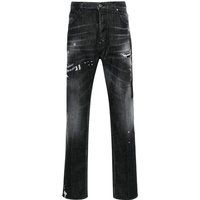Schwarze Distressed Denim Jeans mit Farbspritzern