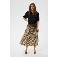 Gestreiftes Plissee-Midikleid mit Puffärmeln