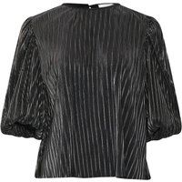 Plissee Bluse mit Puffärmeln und Metallstreifen