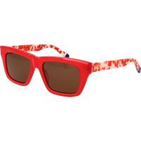 Rechteckige Sonnenbrille mit rotem Acetatrahmen