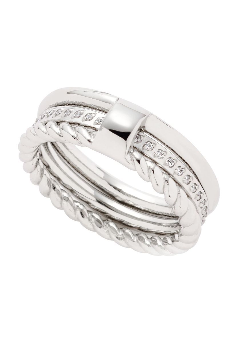 Silberfarbenes Mehrband-Stapelring-Set