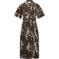 Hemdblusenkleid Midi mit Leopardenmuster