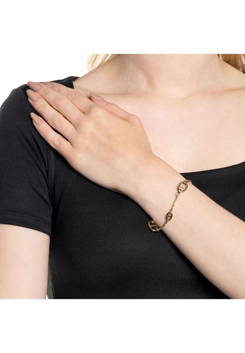 Vergoldetes Ankerkettenarmband mit Kristallen