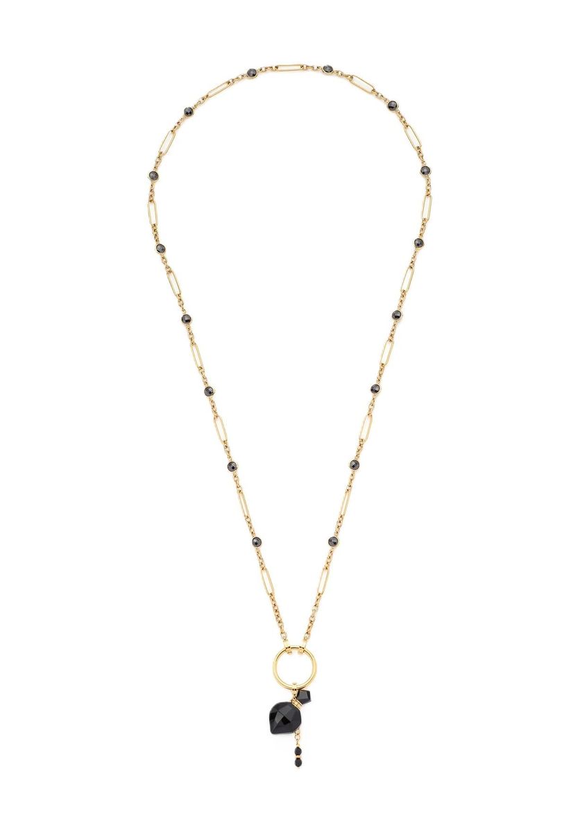 Lange goldene Halskette mit schwarzen Akzenten