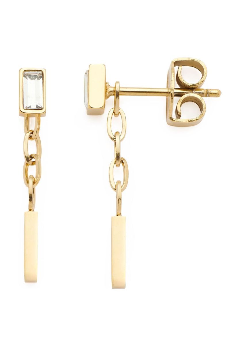 Goldfarbene Ohrhänger mit Kette und Kristallen