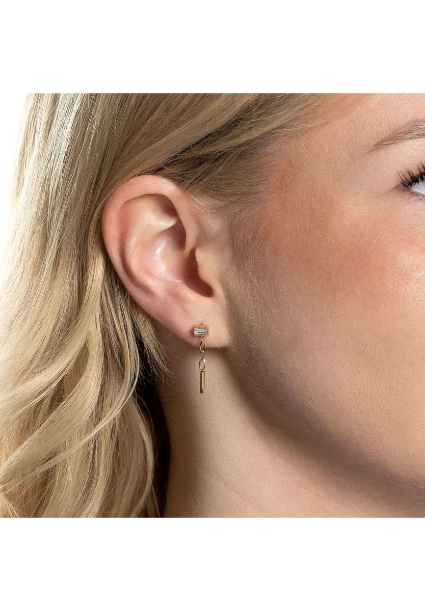 Goldfarbene Ohrhänger mit Kette und Kristallen