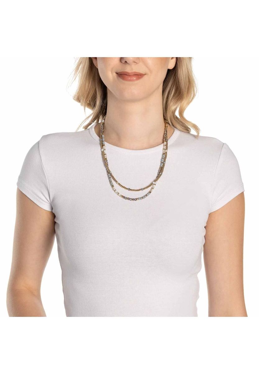 Zweireihige Halskette mit Perlen Goldton