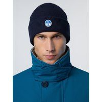 Gerippte Strickmütze mit Logo-Aufnäher