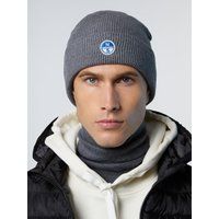 Gerippte Strickmütze mit Logo-Aufnäher