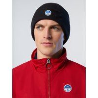 Gerippte Strickmütze mit Logo-Aufnäher