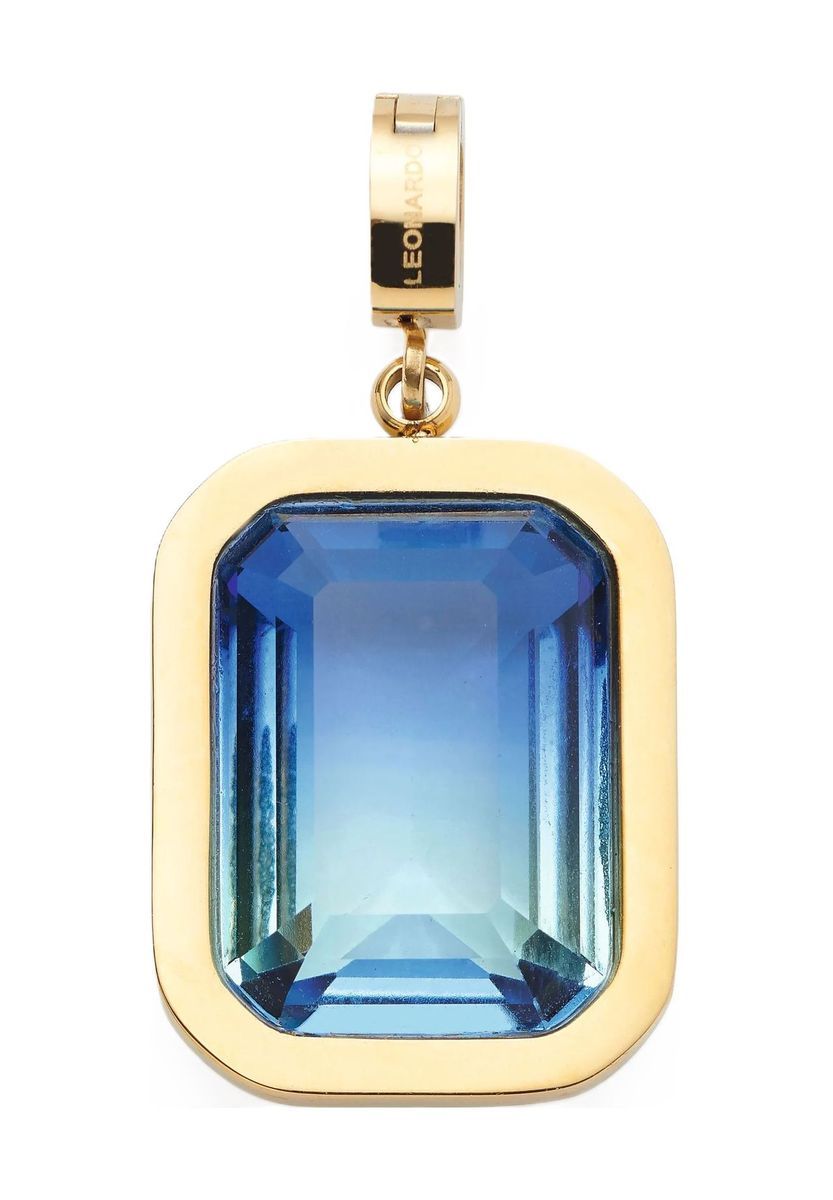 Goldfarbener Anhänger mit blauem Baguette-Stein