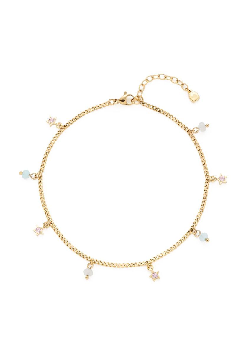 Zarte goldene Fußkette mit Anhängern