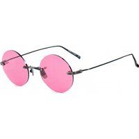 Runde randlose Sonnenbrille mit rosa Gläsern