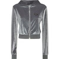 Velours-Sweatjacke mit Reißverschluss und Strasslogo