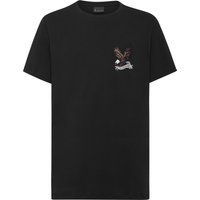 Gemustertes Baumwoll-Piqué-T-Shirt mit Kontrastärmeln