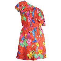 Lebhaftes, geblümtes One-Shoulder-Kleid