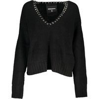 Kurzer gerippter V-Ausschnitt Pullover mit Nieten