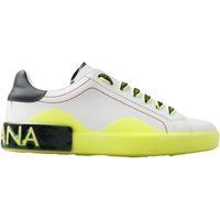 Leder-Sneakers mit Neonakzent und niedrigem Schaft