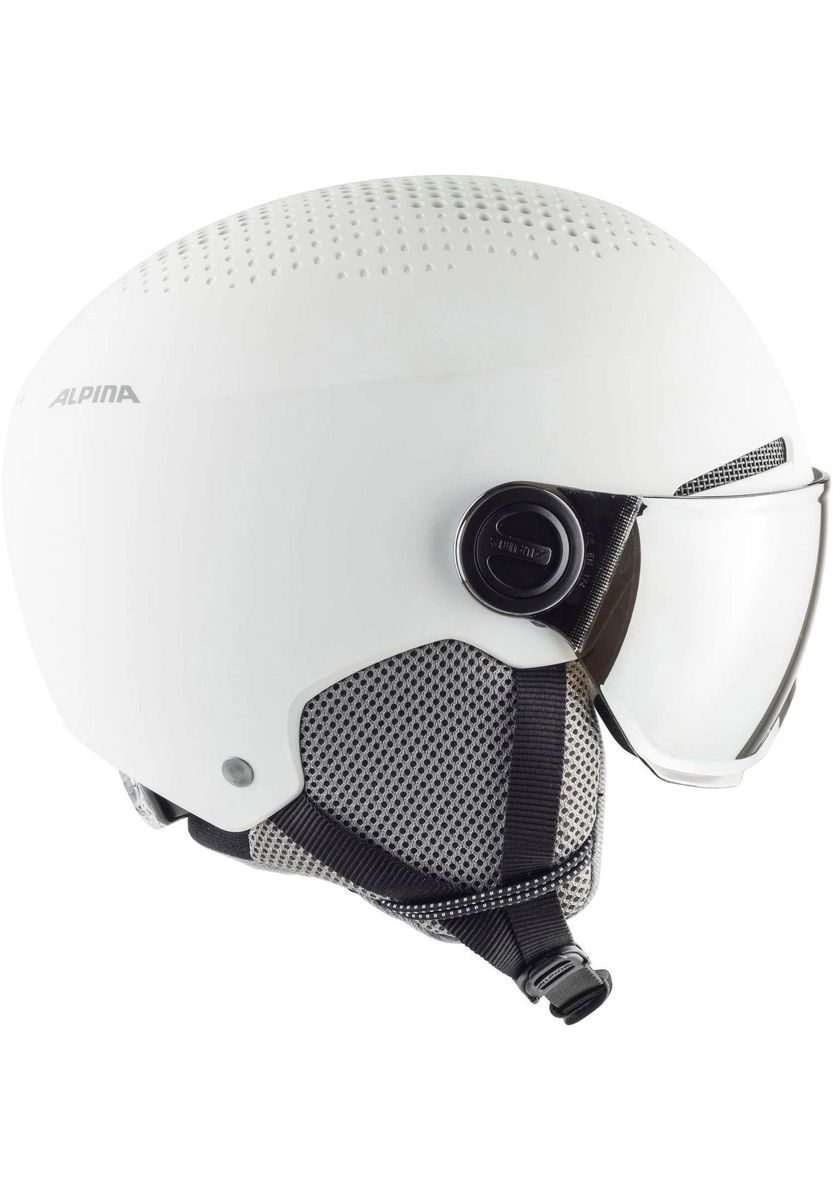 Weißer Skihelm mit Visier