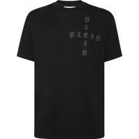 Schwarzes Gothic Logo Baumwoll-T-Shirt
