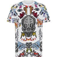 T-Shirt mit Grafik-Totenkopf und Strassverzierungen