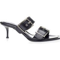 Doppelschnallen-Leder-Sandalen Stilname Schwarz