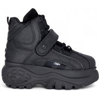 Schwarze Leder-Plateau-Stiefeletten