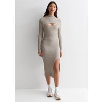 Geripptes Strick-Midikleid in figurbetonter Passform
