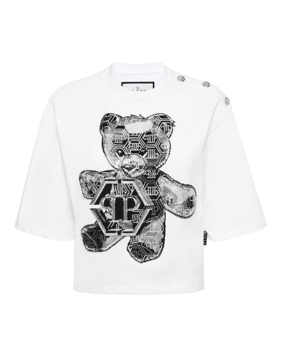 Kristall-Besetztes Teddy-Grafik-Shirt im Crop-Schnitt