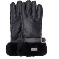 Schwarze Lederhandschuhe mit Pelzbesatz